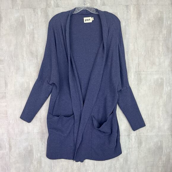 Pact Sweaters - Pact Cardigan Sweater Womens L/XL Blue 100% Organic Cotton Airplane Open Front